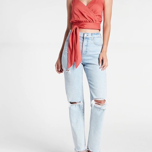 Express Baked Apple Wrap Front Ruffle Strap Tie Front Cami SZ L - Picture 6 of 8